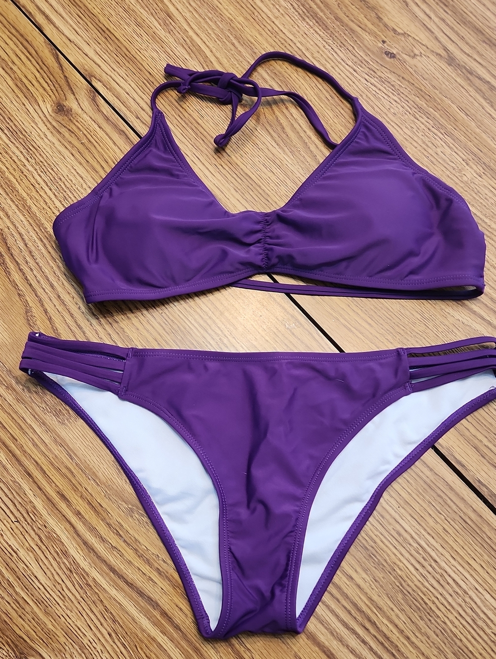SHEIN Purple Halter Bikini Set with Strappy Side Bottoms
